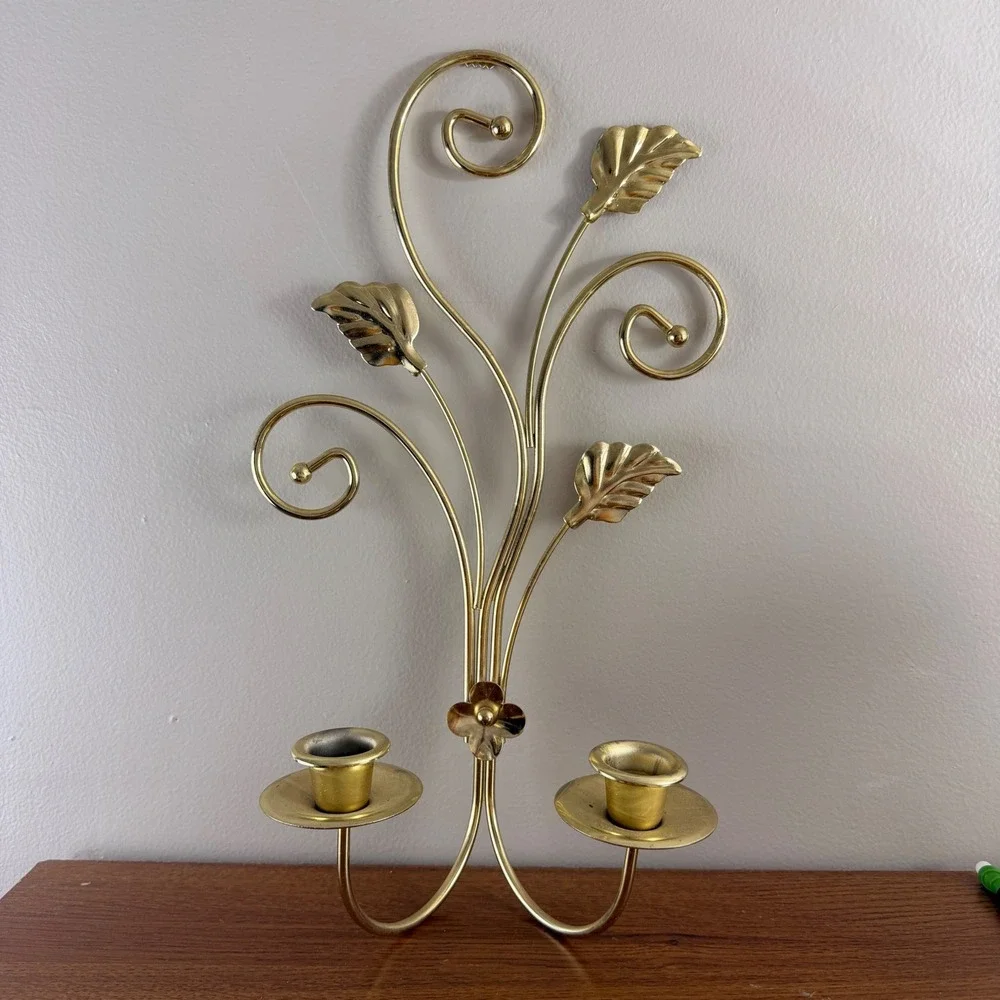 Wall Sconce Home Gold Excellent Botanical Leaf Scroll Brass Tone Metal